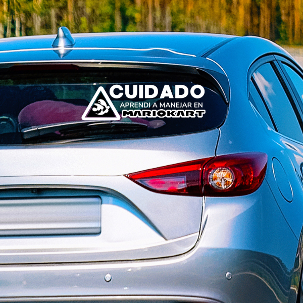 Vinilo para Autos "CUIDADO Aprendí a Manejar en Mario Kart" - Imagen 2